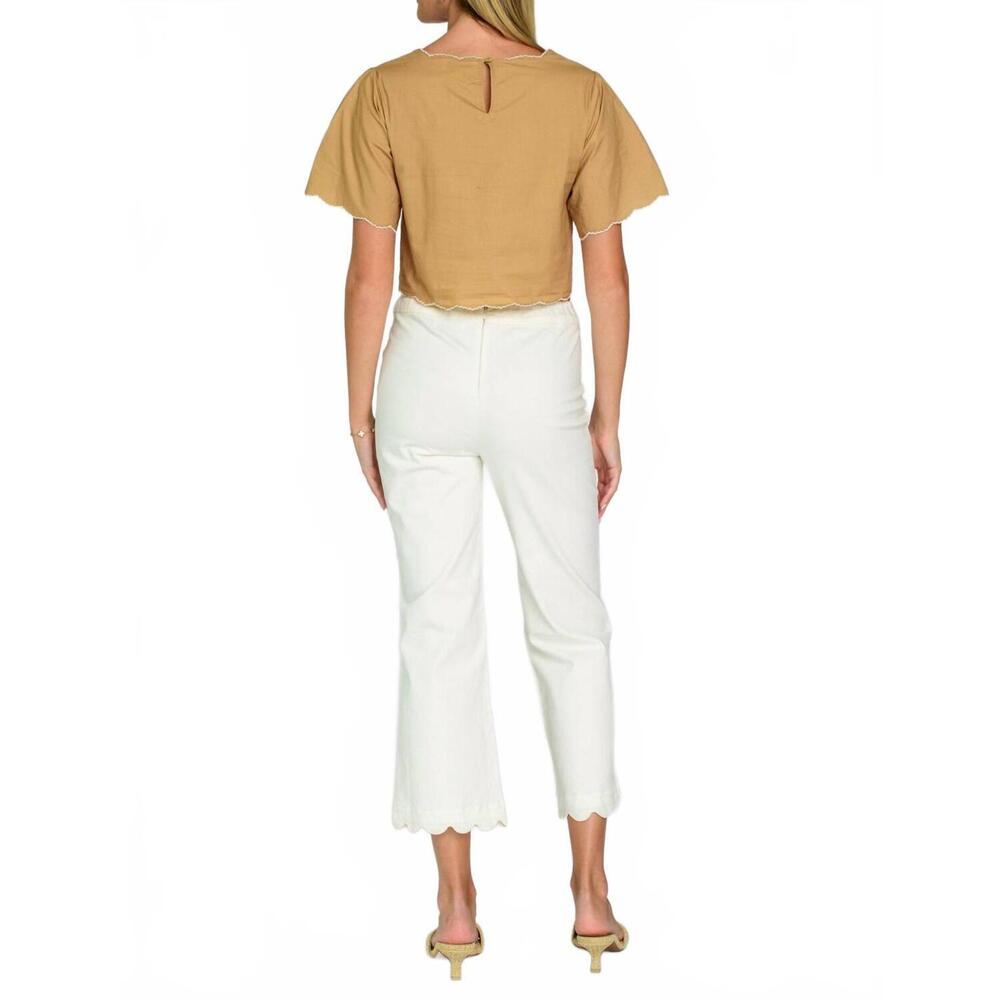 NEW ELIZABETH JAMES THE LABEL women's paloma poppy patch top in iced coffee - Picture 2 of 7